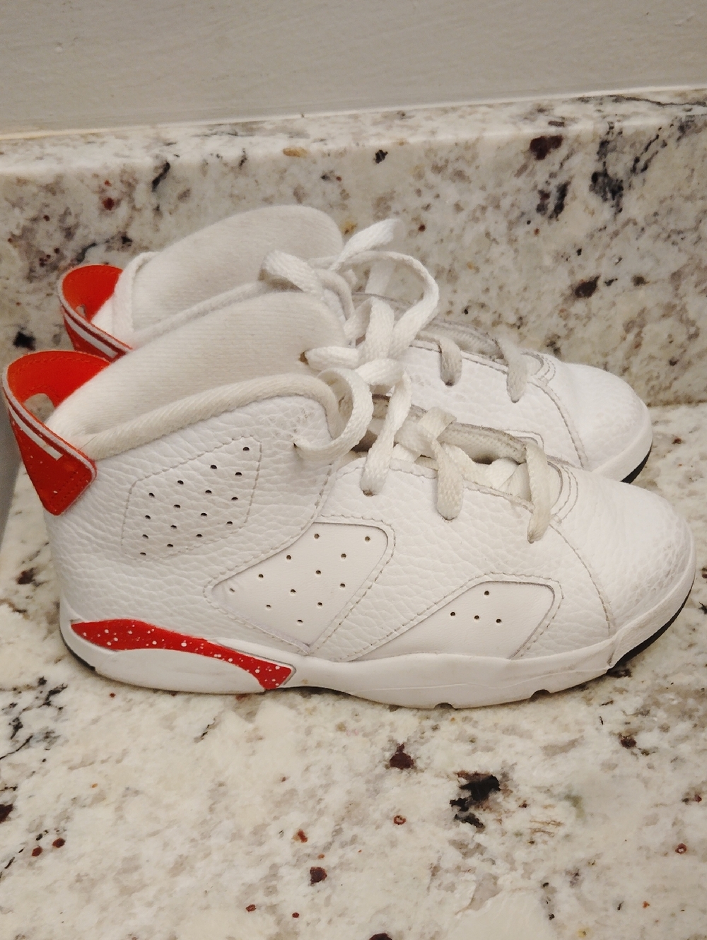 Kids White High-Top Sneakers with Red Accents